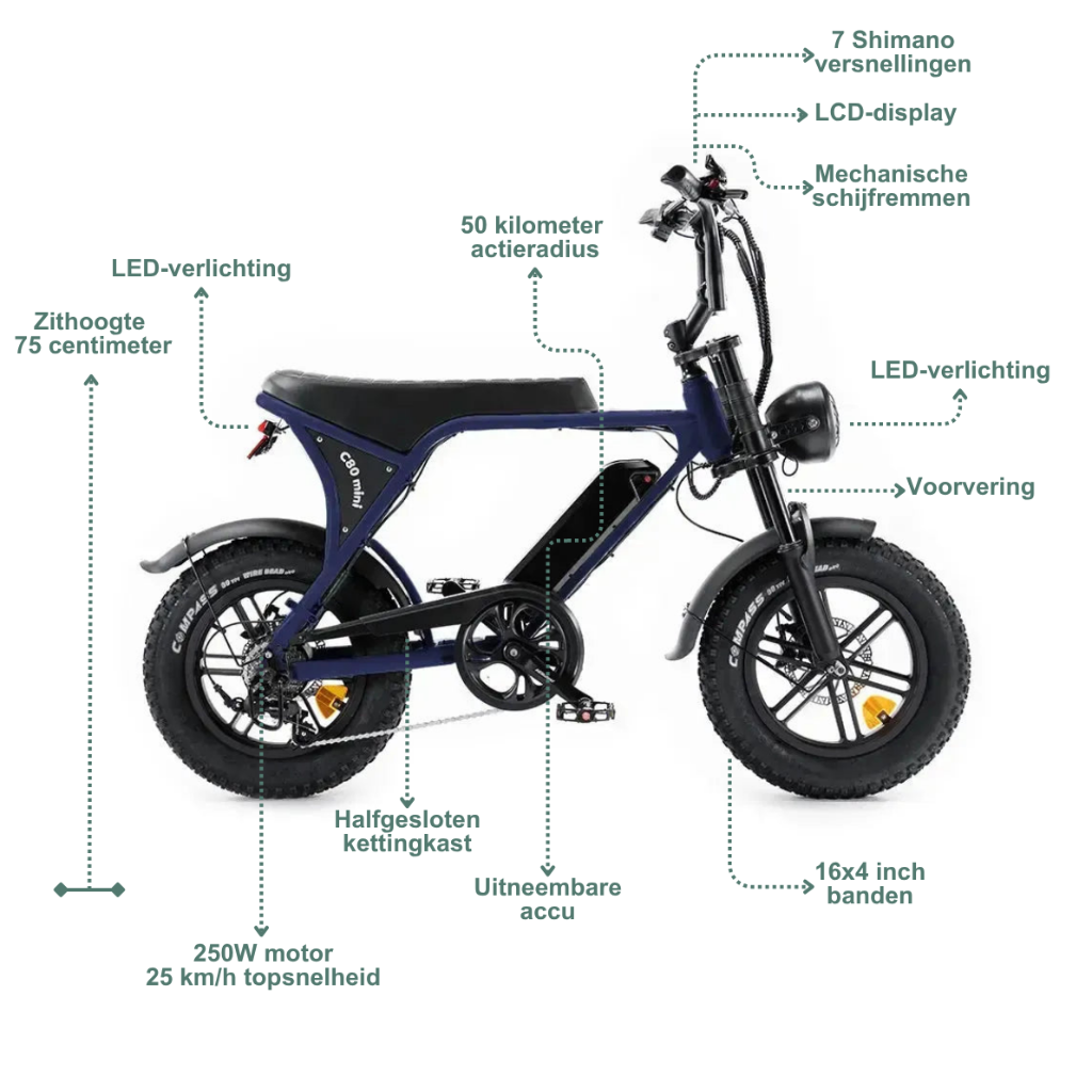 OUXI C80 Mini - Donkerblauw (incl. voetsteuntjes & alarm)