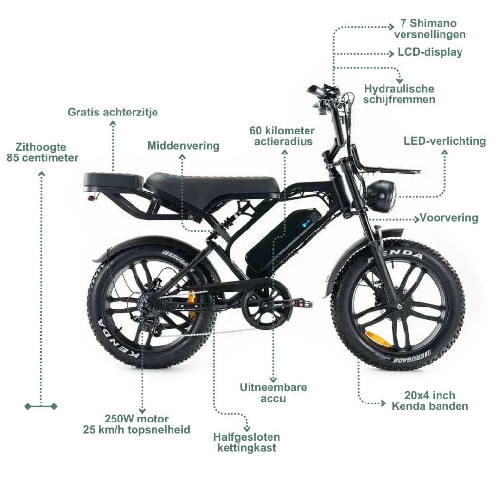 QMWHEEL V20 Pro - Zwart (incl. achterzitje, voorrekje & alarm)