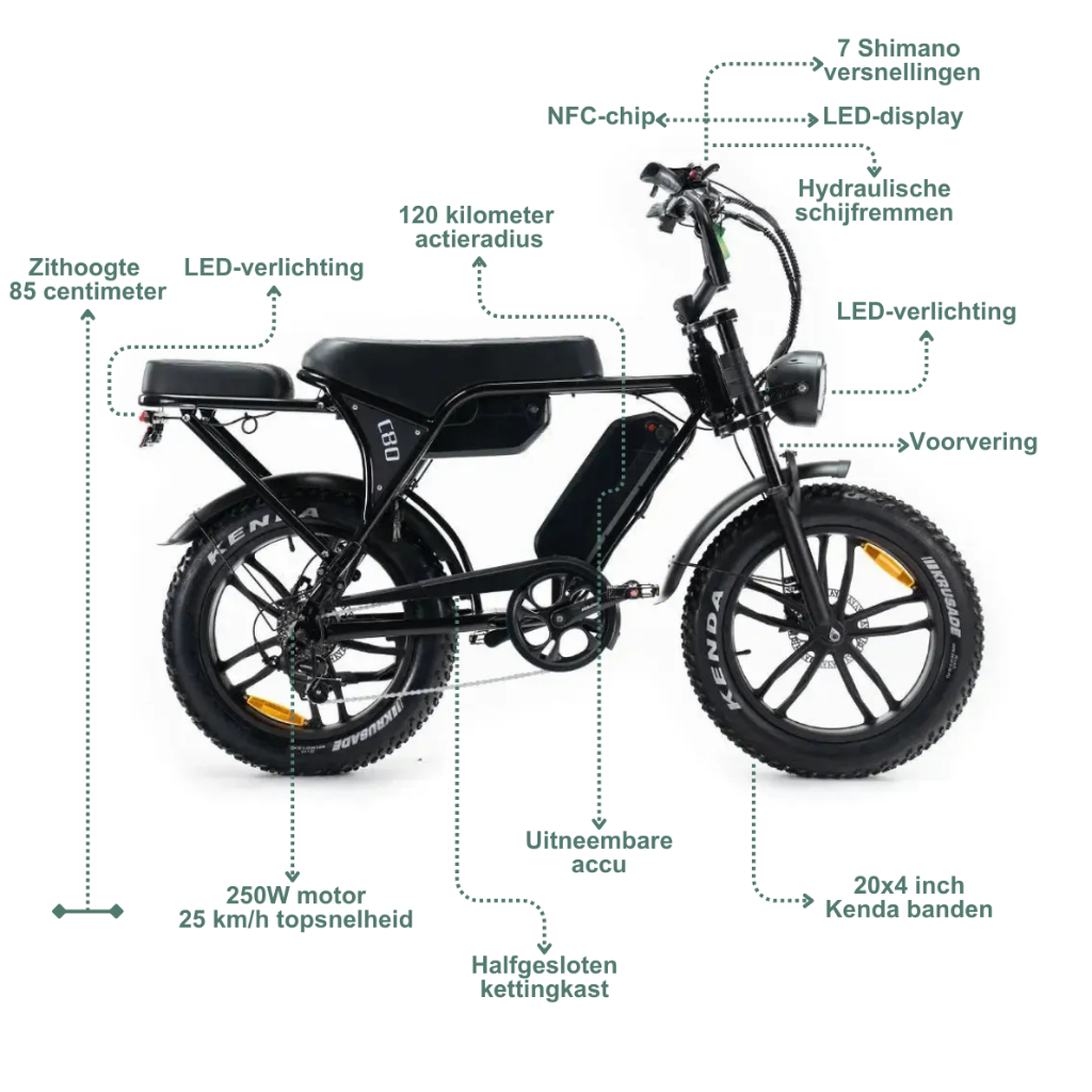 OUXI C80 Max - Zwart (dubbele accu, incl. achterzitje & alarm)